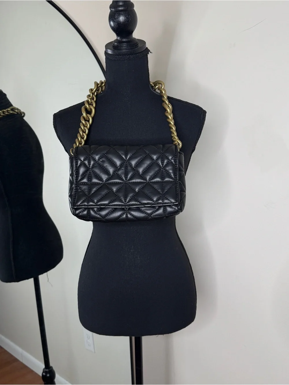 Zara Black Quilted Chain Shoulder Bag Luxury
